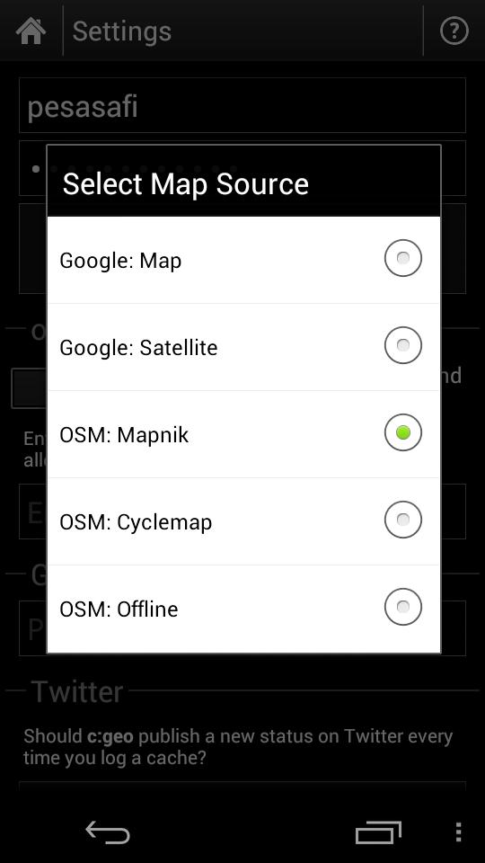 galleryimage:Karttapohjina on tarjolla Googlen omat kartat taiOpenStreetMap-projektinkarttapohjat.