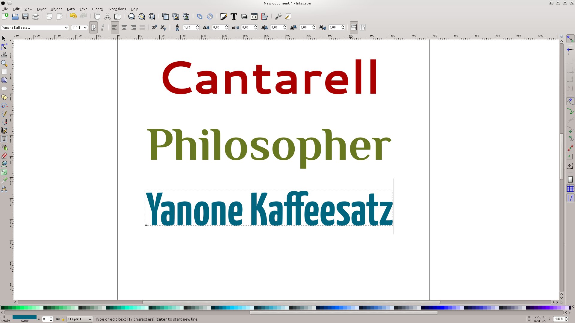 galleryimage:True Type fontteja voi käyttää myös tavallisissaomalla tietokoneella toimivissa ohjelmissa, kuten Inkscape taiLibreOfficeWriter.