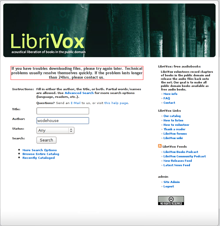 galleryimage:Librivoxin luettelosta voi etsiä esimerkiksi tekijännimenperusteella.
