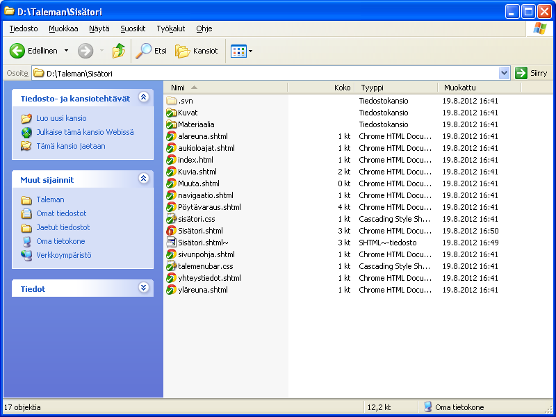 galleryimage:TortoiseSVN Windows XP:ssä, muokattu tiedosto näkyyhuutomerkkinä punaisessa ympyrässä.