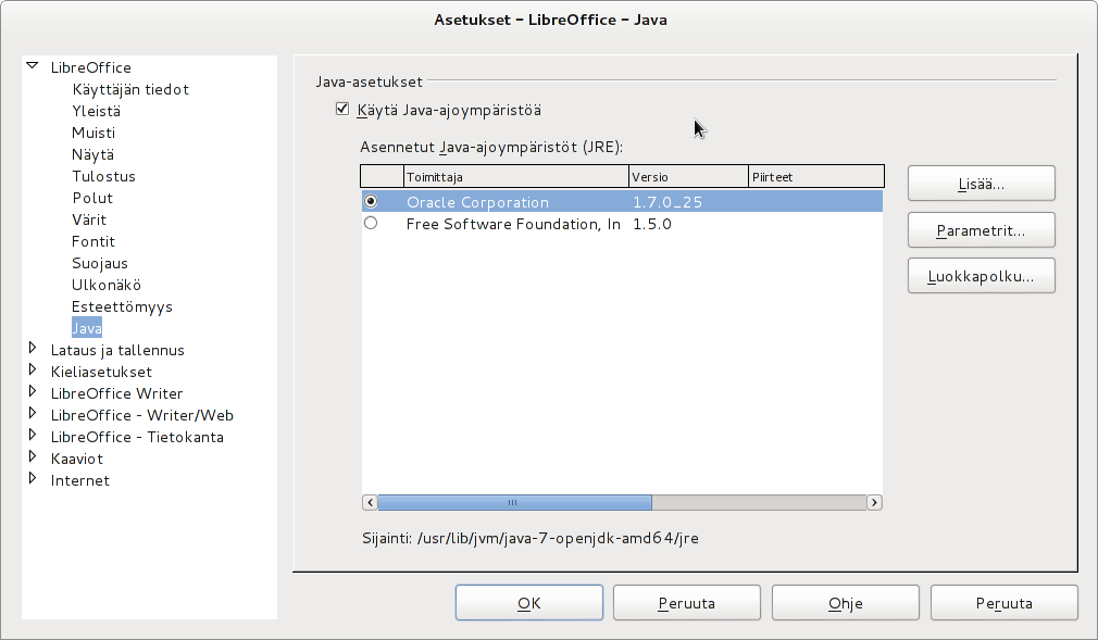 galleryimage:LibreOffice ja erityisesti Base tarvitsee toimivanJavan