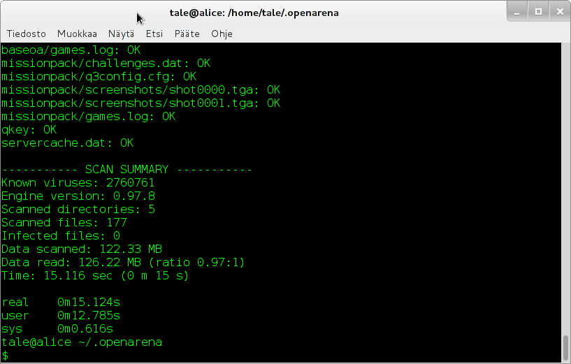galleryimage:clamscan Linuxissa,tulokset