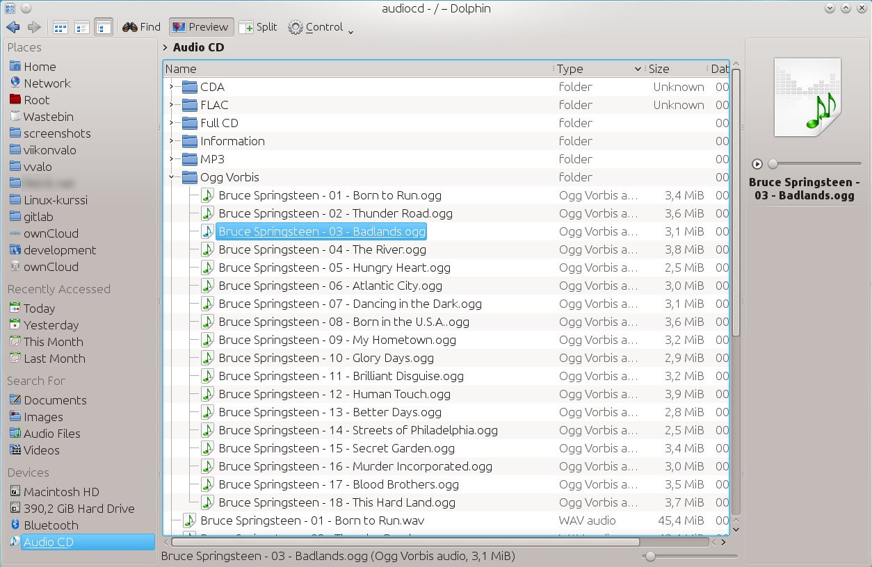 galleryimage:Audio-cd:n sisältö esitetään virtuaalisenatiedostojärjestelmänä.