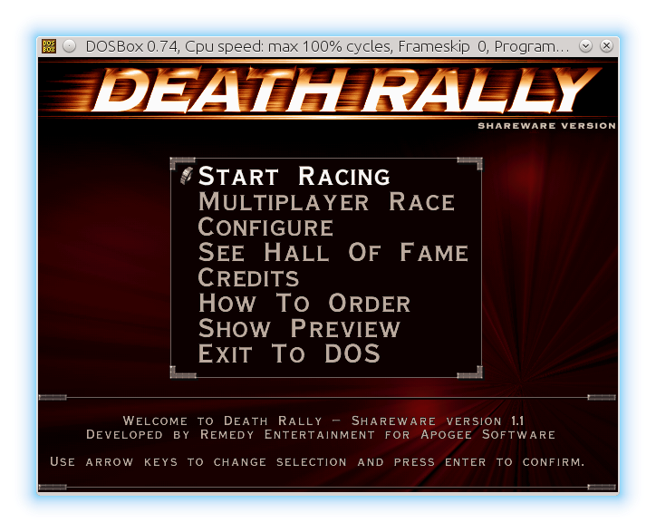 galleryimage:Death Rallynpäävalikko