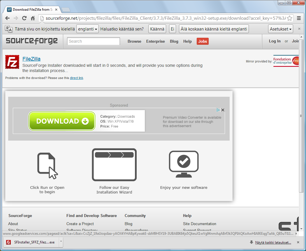 galleryimage:Noudetaan FilezillanWindows-versio