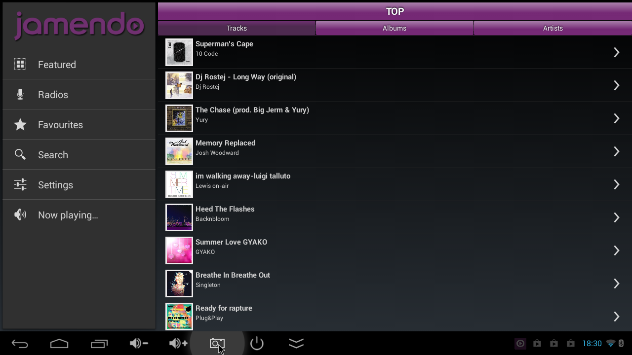 galleryimage:Jamendon Android-sovellus on asennettavissa riittävänuusiinAndroid-laitteisiin.