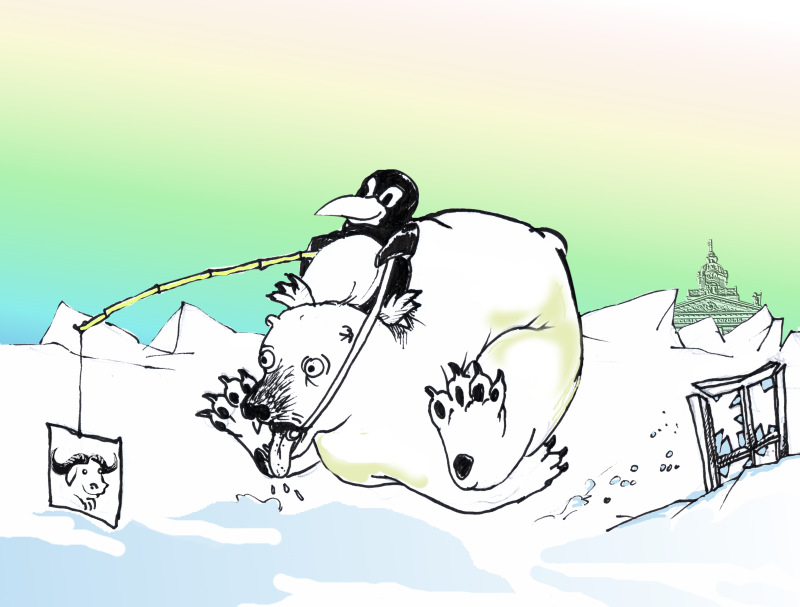 Linux ratsastaakarhulla.