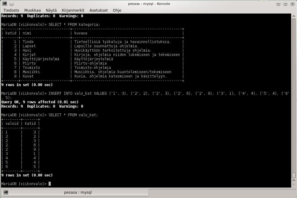 galleryimage:MariaDB:n komentorivikäyttöliittymä: lisäätauluja