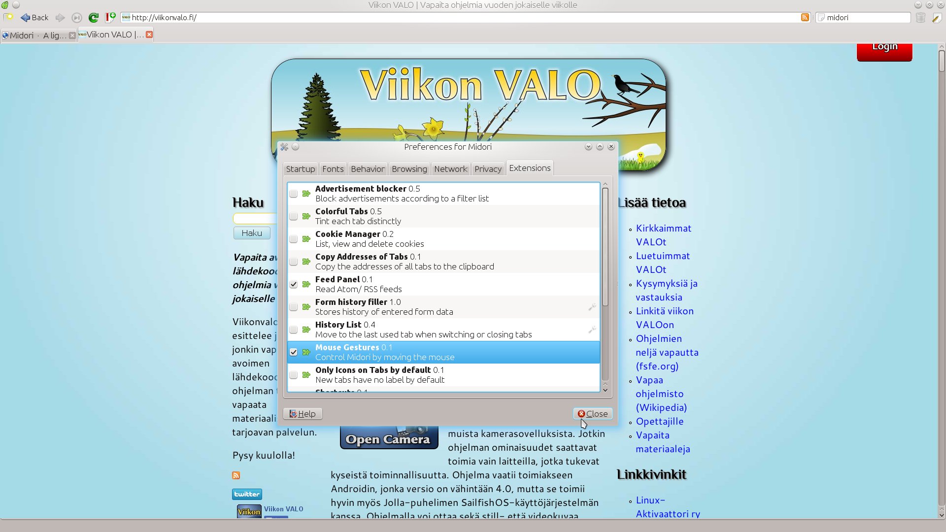 galleryimage:Midorin toimintaa voi muokatalisäosilla.