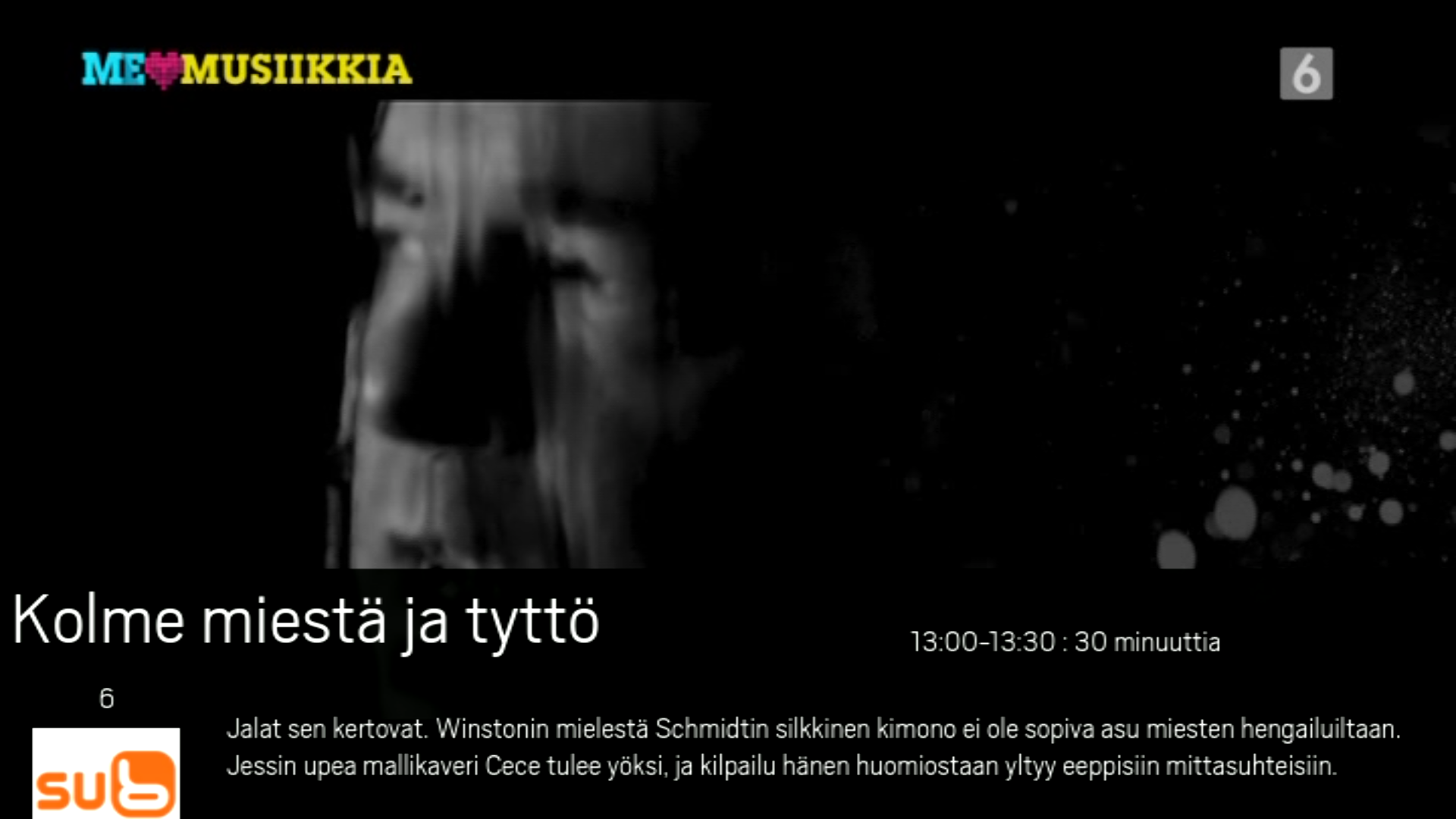 galleryimage:Suoran televisiolähetyksen katselua. Ylös ja alasnuolilla selaamalla voi etsiä haluamansa kanavan ja valita sen OK-taienter-näppäimellä.