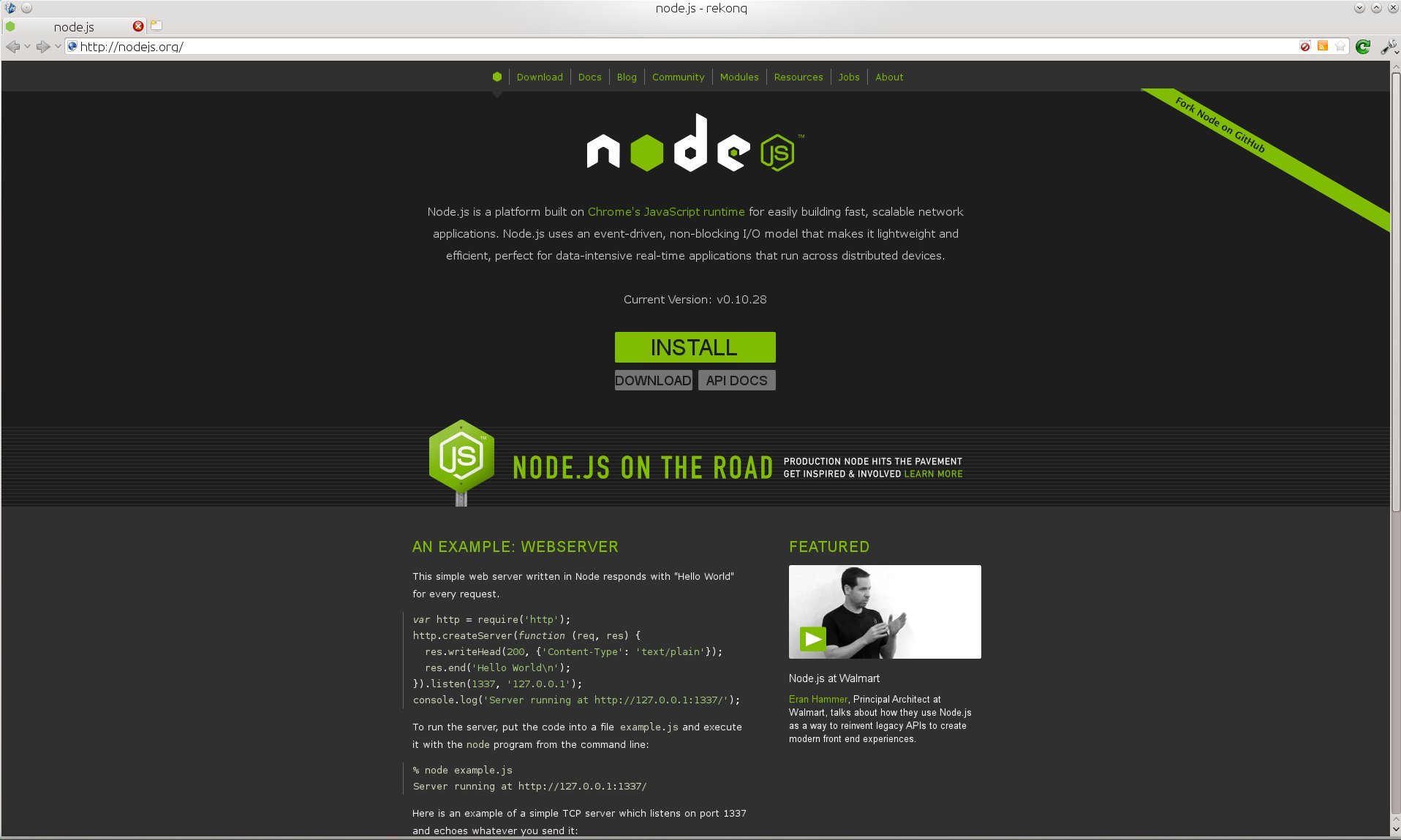 galleryimage:Nodejs.org-sivustonetusivu.
