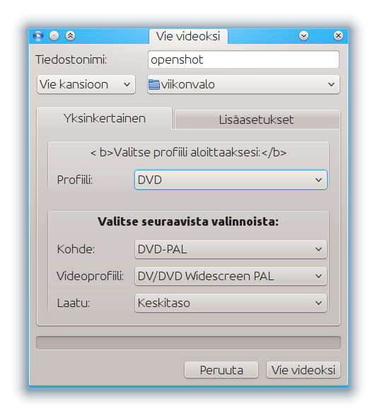 galleryimage:Lopulliseen videoiden renderöintiin on useitakäyttövalmiitaasetuksia.