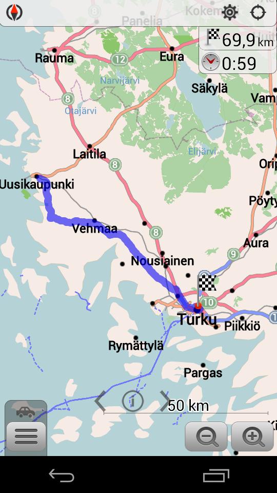 galleryimage:Ohjelman autolle laskema reitti, reitin pituus jaarvioajoajasta.