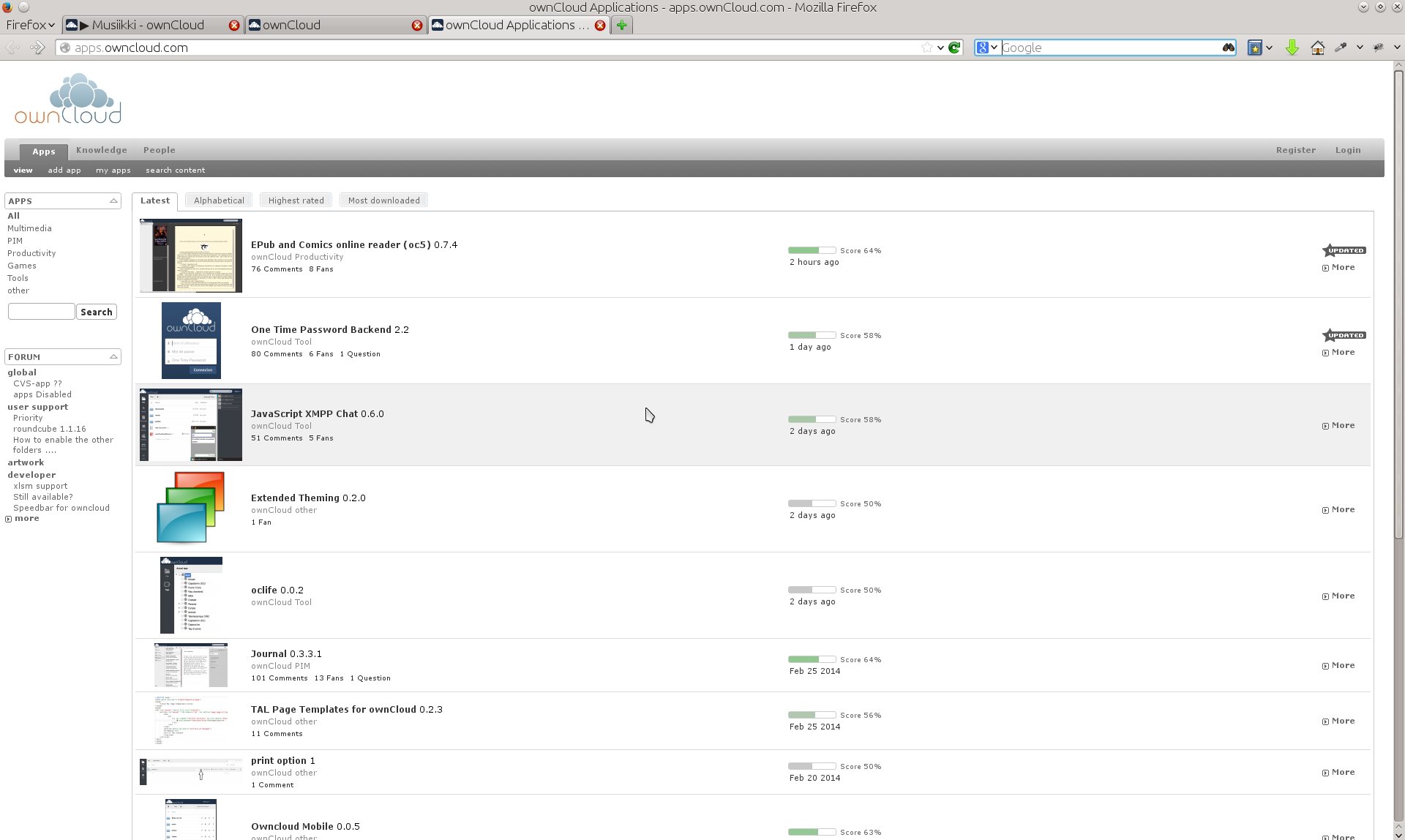 galleryimage:apps.owncloud.com-palvelusta voi ladata lisääsovelluksiaOwnCloudiin.
