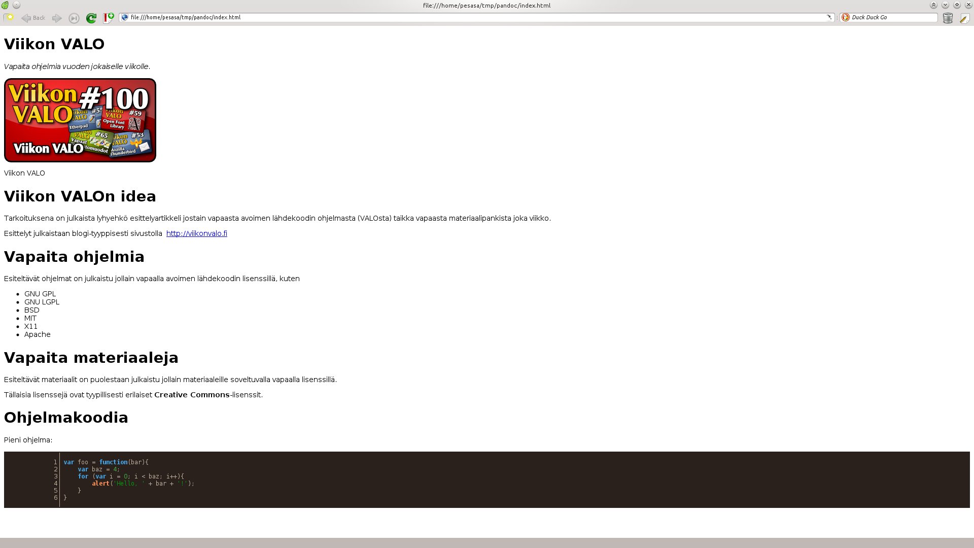 galleryimage:HTML-tiedosto selaimessa. Sivun ulkoasua voijatkomuokata vaikka CSS:llä. Sivulle voi käyttää myös omaatiedostopohjaa.