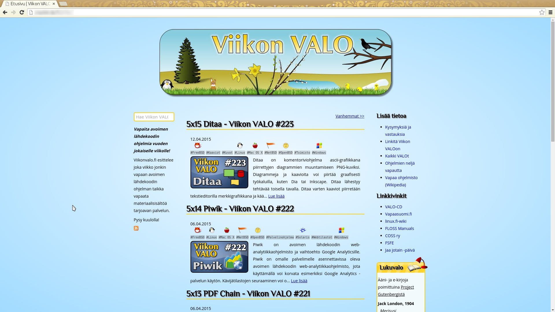 galleryimage:Viikon VALO -sivusto Philellä toteutettuna.Mukana mm. RSS-, tags- jahaku-lisäosat.