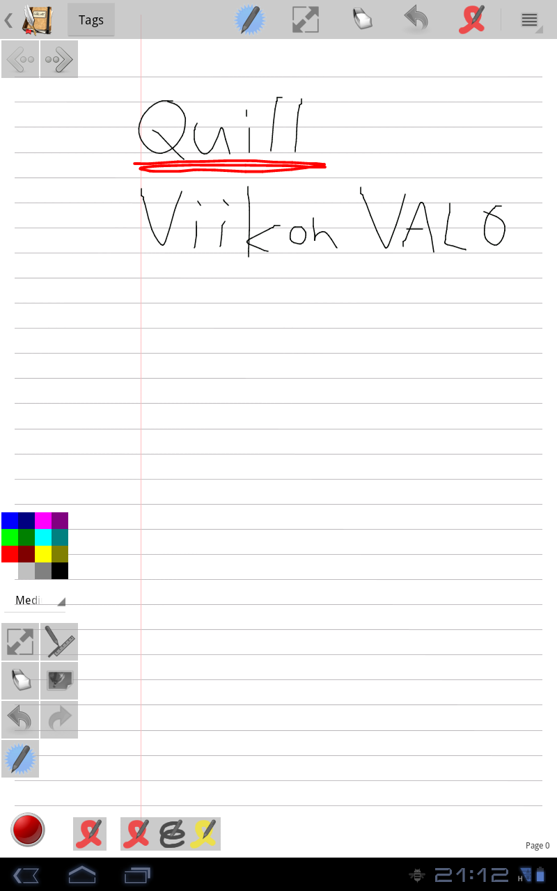 galleryimage:Vähän käsin kirjoitettua tekstiä ja vasemmanalanurkan punaisesta ikonista tulevatyökaluvalikko.
