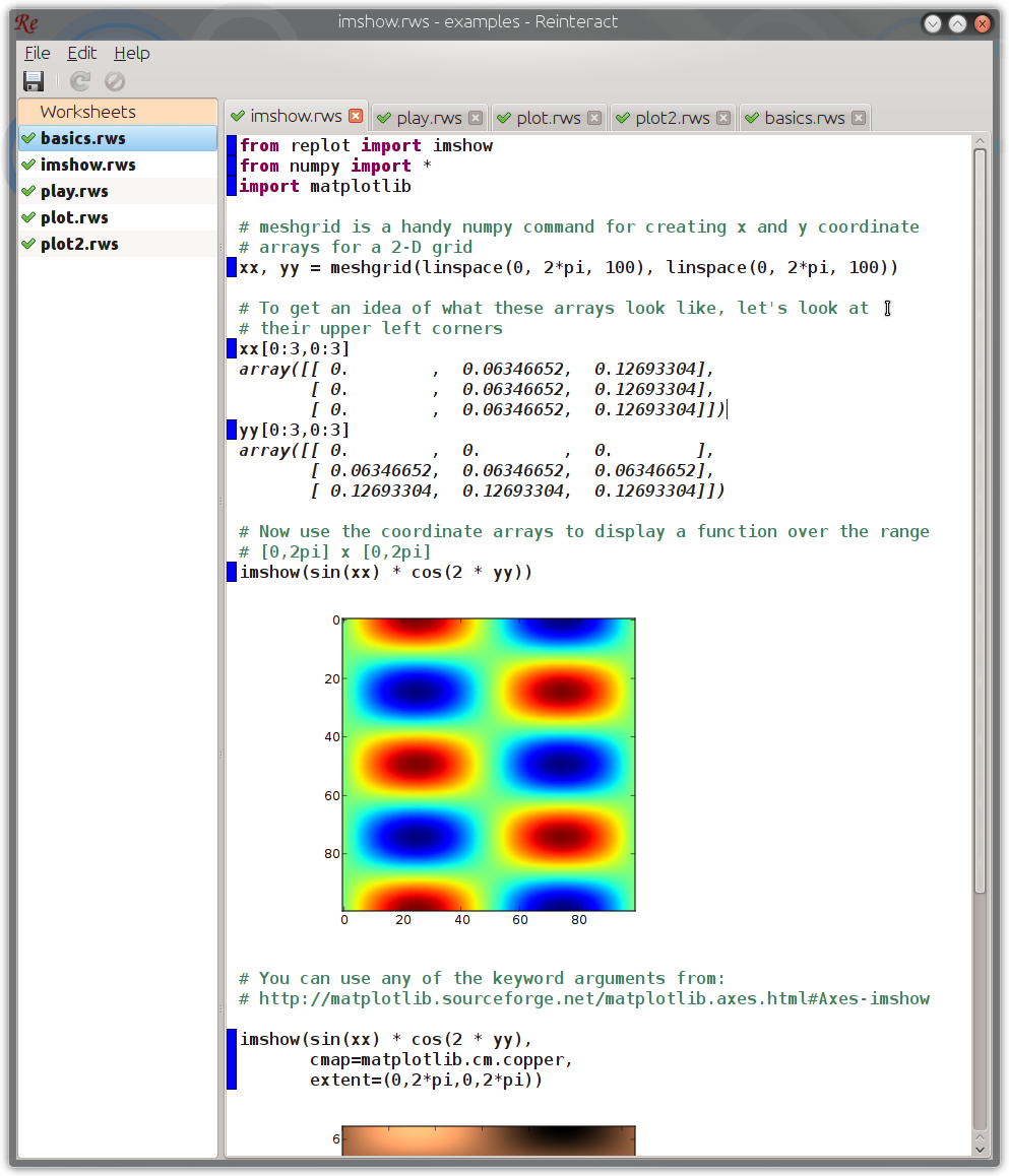 galleryimage:Numpy, matplotlib ja Reinteractin imshow käytössäkuvaajienpiirtämiseen.