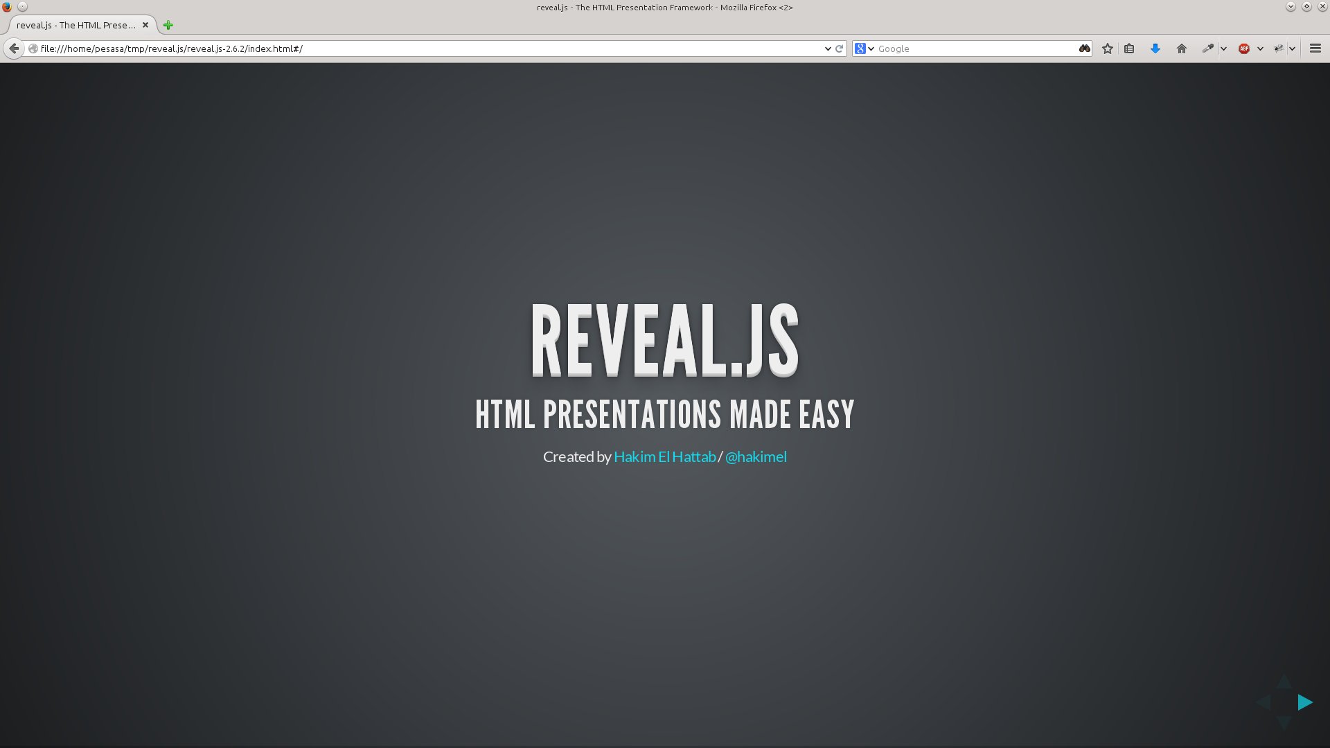 galleryimage:Reveal.js:n esimerkkiesityksenetusivu.