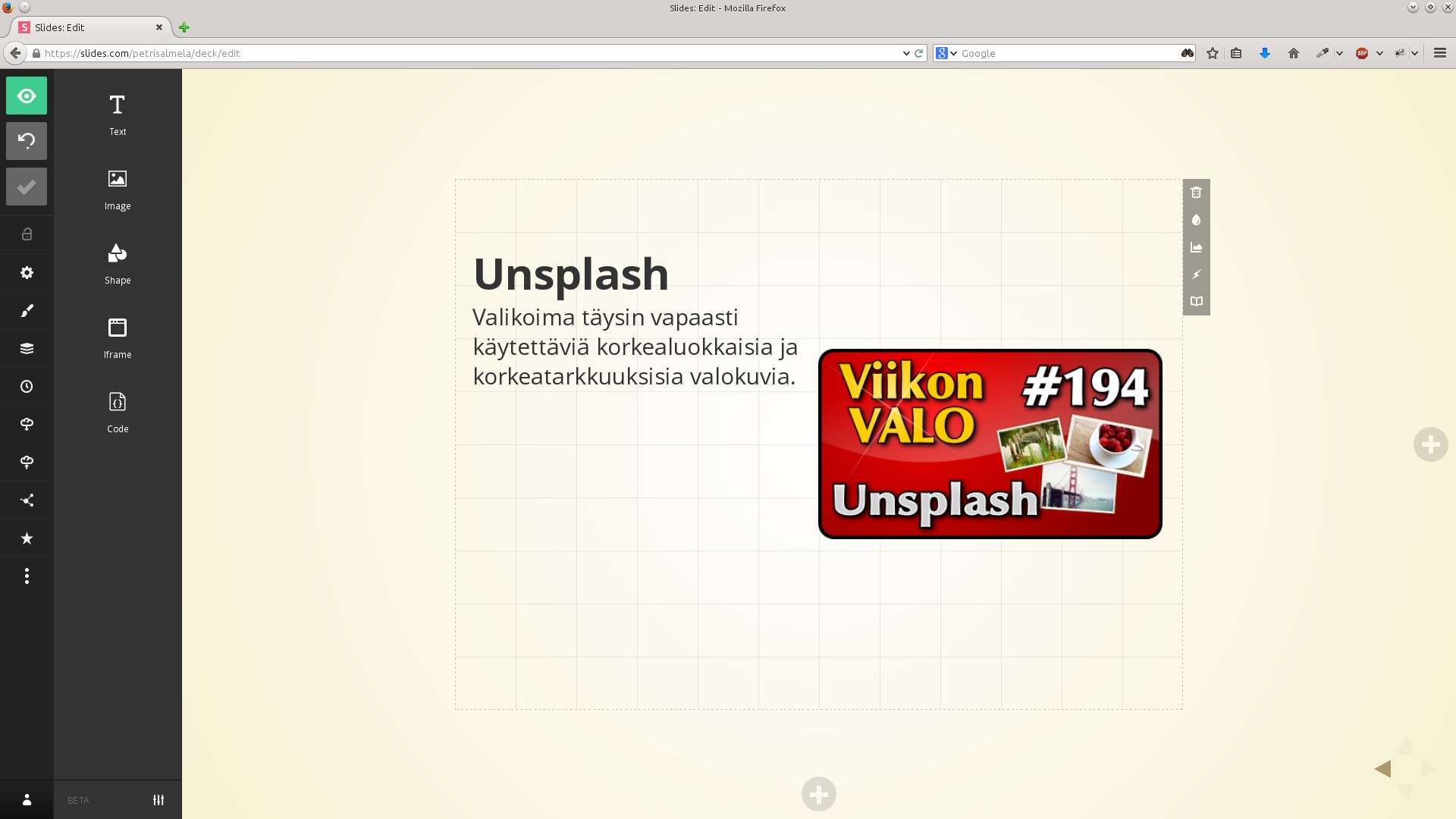 galleryimage:Visuaalisessa muokkaimessa on muutamia valmiitaasetteluita.