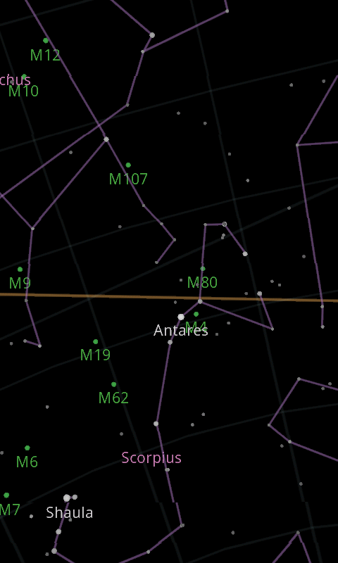 galleryimage:Sky Map näyttää, miltä tähtitaivas näyttäisi laitteenosoittamassasuunnassa.