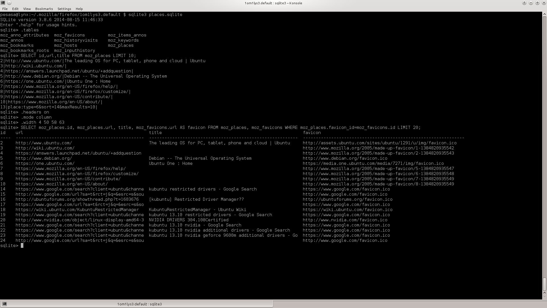 galleryimage:Mozilla Firefoxin asetustiedosto, jossa tallennettunamuun muassakirjanmerkit.