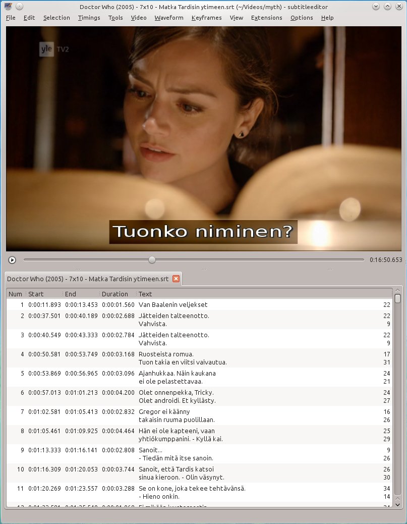 galleryimage:Tekstityksen ajoitusnäkymä ja videonesikatselu.