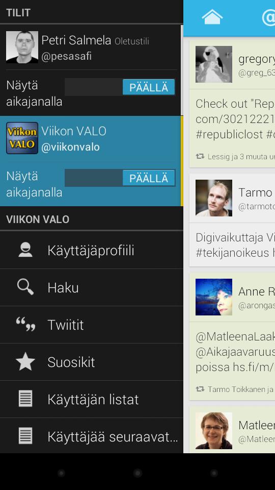 galleryimage:Twidere tukee useampaa yhtäaikaista käyttäjätiliäsekä asetusten monipuolistamuokkaamista.