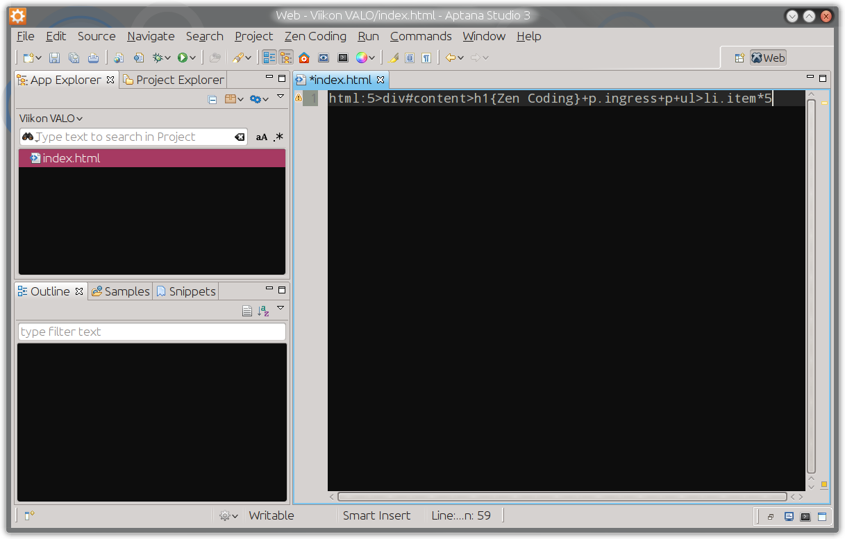 galleryimage:Zen Coding -lyhenne Aptana Studio3:ssa.