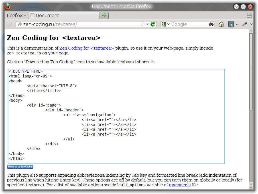galleryimage:Html5-tiedoston pohja laajennettunatextareassa.